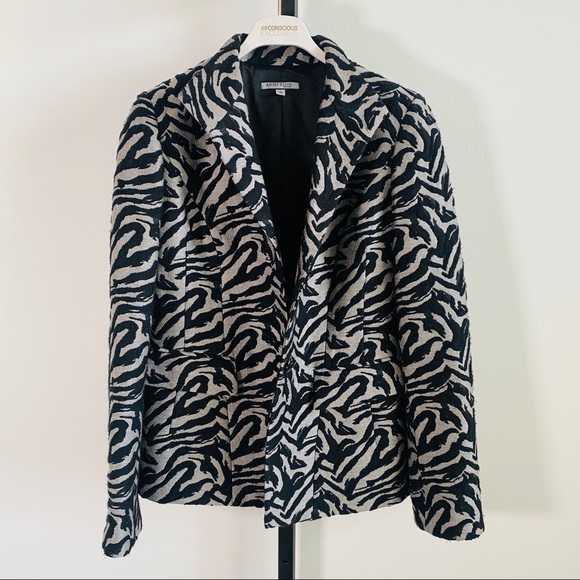 Anne Klein New York Black & Gray Zebra Jacquard Blazer Jacket Size 2 - Picture 5 of 8